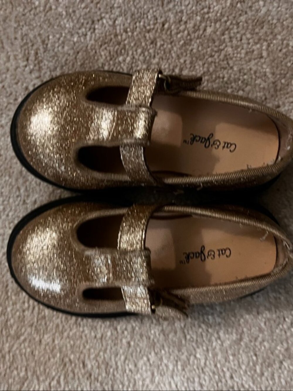 Cat & Jack Toddler 6 Gold Glitter Mary Jane Shoes Black Lug Sole